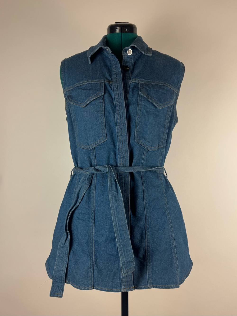 Victoria Victoria Beckham Sleeveless Denim Shirt Dress with Waist Tie - Blue